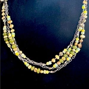 Retired Silpada Multi-strand Green Pearl, Jade, Sterling Silver Necklace